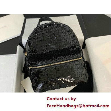 Chanel Sequins  &  Silver-Tone Metal Mini Backpack Bag AS4662 Black 2025